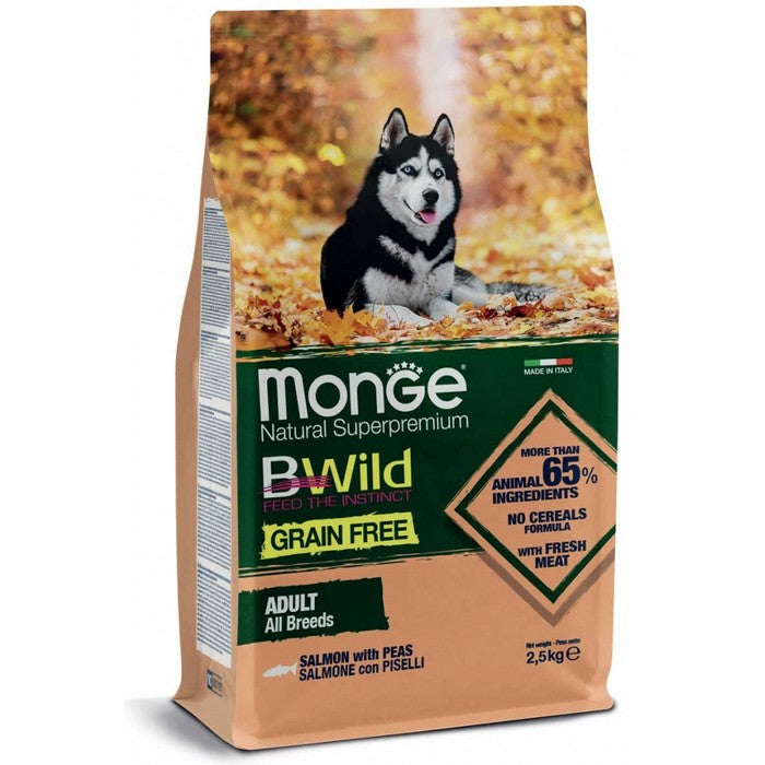 Monge Bwild Grain Free All Breeds Adult Salmone con piselli - MONGE - 34318138736856