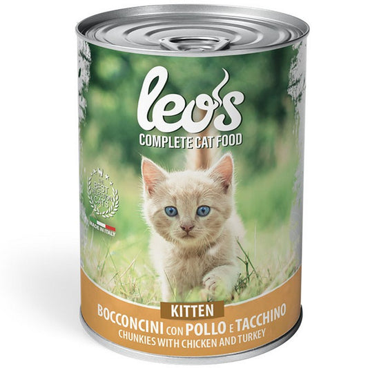Leo's Gatto Bocconcini con Pollo e Tacchino - Kitten 415g - LEO'S - 34289810768088