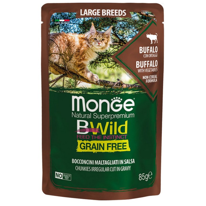 Monge BWild Gatto Grain Free Large Breeds Bufalo con ortaggi 85g - MONGE - 34318180319448