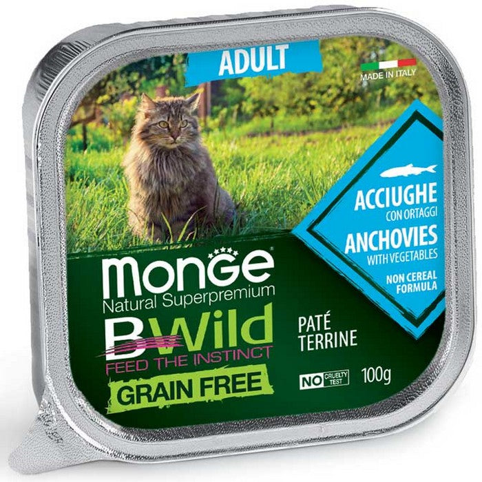 Monge BWild Gatto Grain Free Adult Acciughe con ortaggi 100g - MONGE - 34318182777048