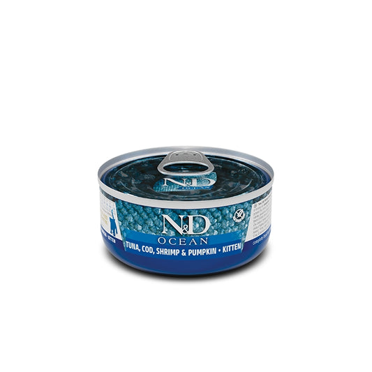 N&D Ocean Cat Tonno, merluzzo e gamberetti Kitten 70g - FARMINA - 64826473972090