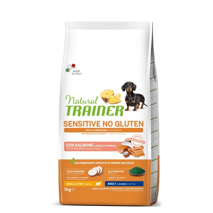 Natural Trainer Sensitive No Gluten Small&Toy Adult con Salmone - NATURAL TRAINER - 64761918849402