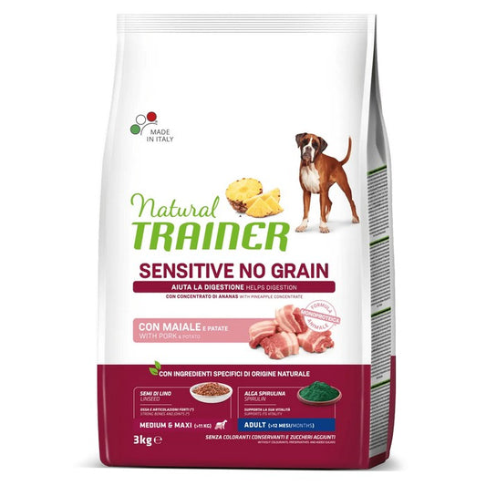 Natural Trainer Sensitive No Grain Medium Maxi Adult con Maiale - NATURAL TRAINER - 64761923600762