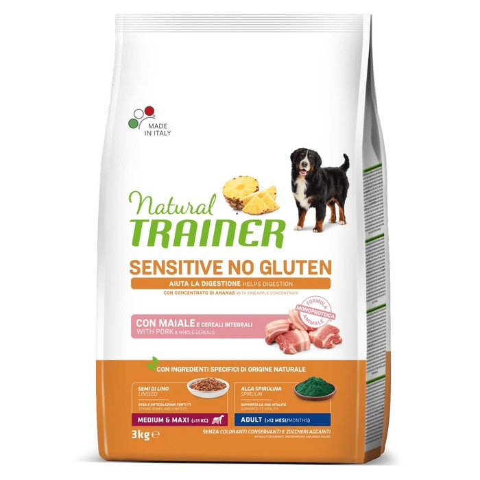 Natural Trainer Sensitive No Gluten Medium Maxi Adult con Maiale - NATURAL TRAINER - 64761899909498