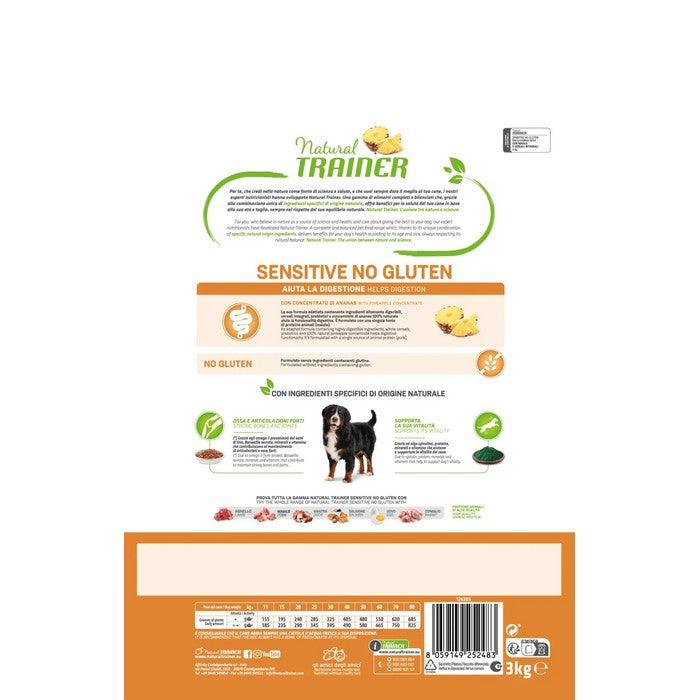 Natural Trainer Sensitive No Gluten Medium Maxi Adult con Maiale - NATURAL TRAINER - 64761900073338