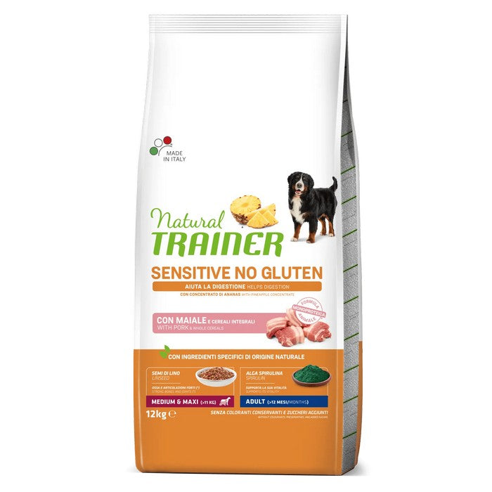Natural Trainer Sensitive No Gluten Medium Maxi Adult con Maiale - NATURAL TRAINER - 64761897976186