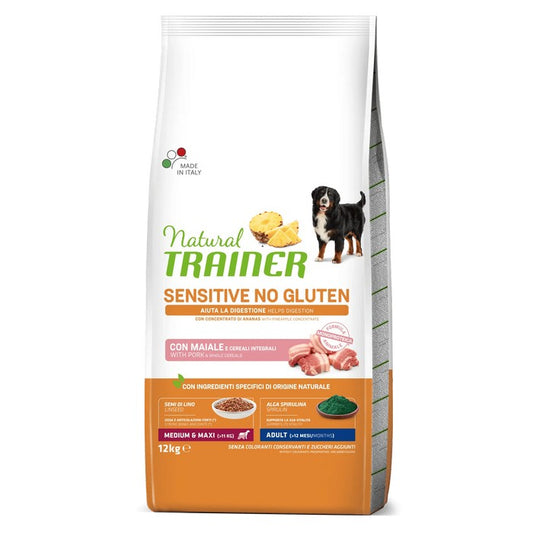 Natural Trainer Sensitive No Gluten Medium Maxi Adult con Maiale - NATURAL TRAINER - 64761898107258