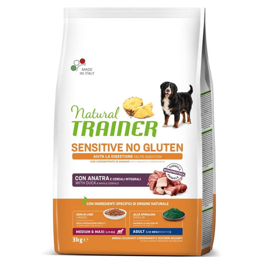 Natural Trainer Sensitive No Gluten Medium Maxi Adult con Anatra - NATURAL TRAINER - 64761672368506
