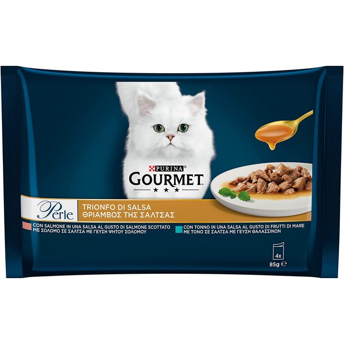 Purina Gourmet Perle Trionfo di salsa con tonno, salmone 4x85g