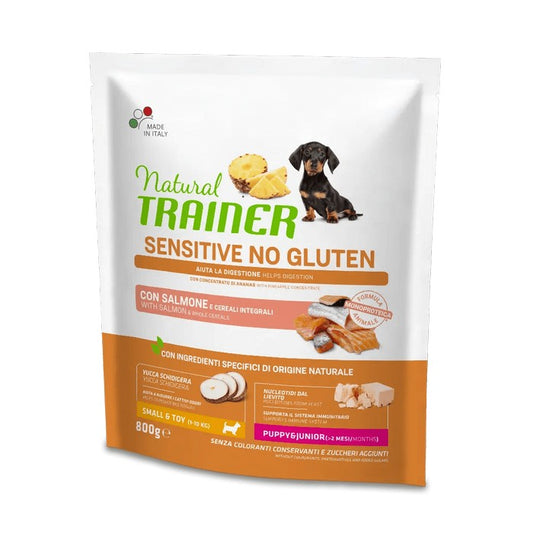 Natural Trainer Sensitive No Gluten Small&Toy Puppy Junior con Salmone - NATURAL TRAINER - 64761920258426