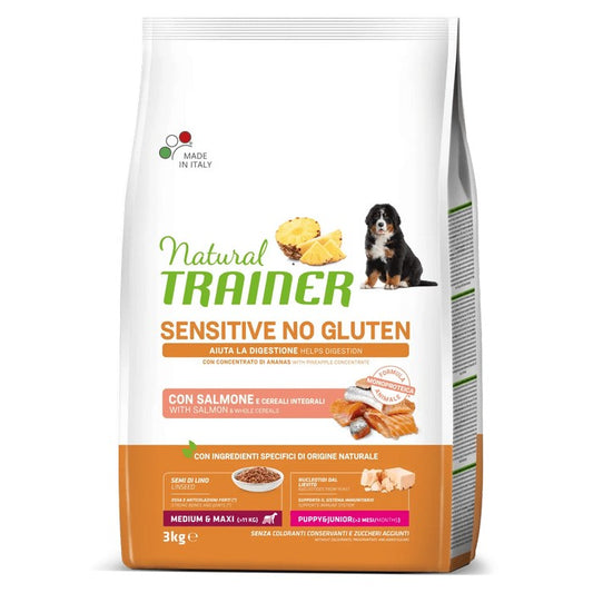 Natural Trainer Sensitive No Gluten Medium Maxi Puppy Junior con Salmone - NATURAL TRAINER - 64761681052026