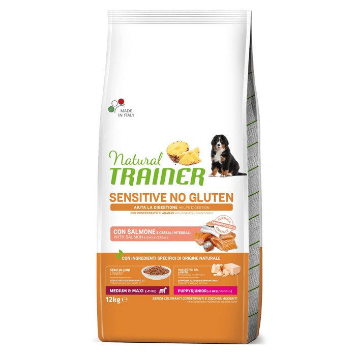 Natural Trainer Sensitive No Gluten Medium Maxi Puppy Junior con Salmone - NATURAL TRAINER - 64761902760314