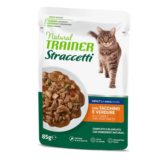 Natural Trainer Cat Straccetti Adult con Tacchino e verdure 85g - NATURAL TRAINER - 64761675481466