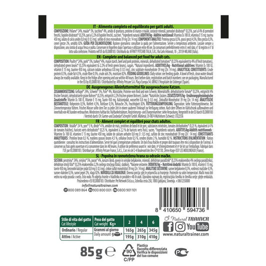 Natural Trainer Cat Straccetti Adult con Tacchino e verdure 85g - NATURAL TRAINER - 64761675481466