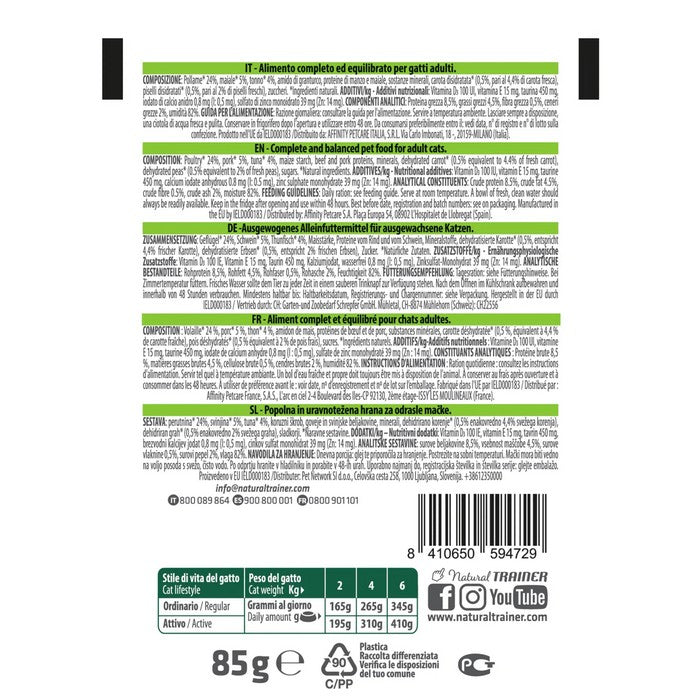 Natural Trainer Cat Straccetti Adult con Tonno e verdure 85g - NATURAL TRAINER - 64761676595578