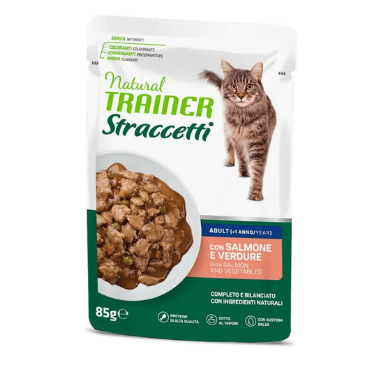Natural Trainer Cat Straccetti Adult con Salmone e verdure 85g - NATURAL TRAINER - 64761678233978