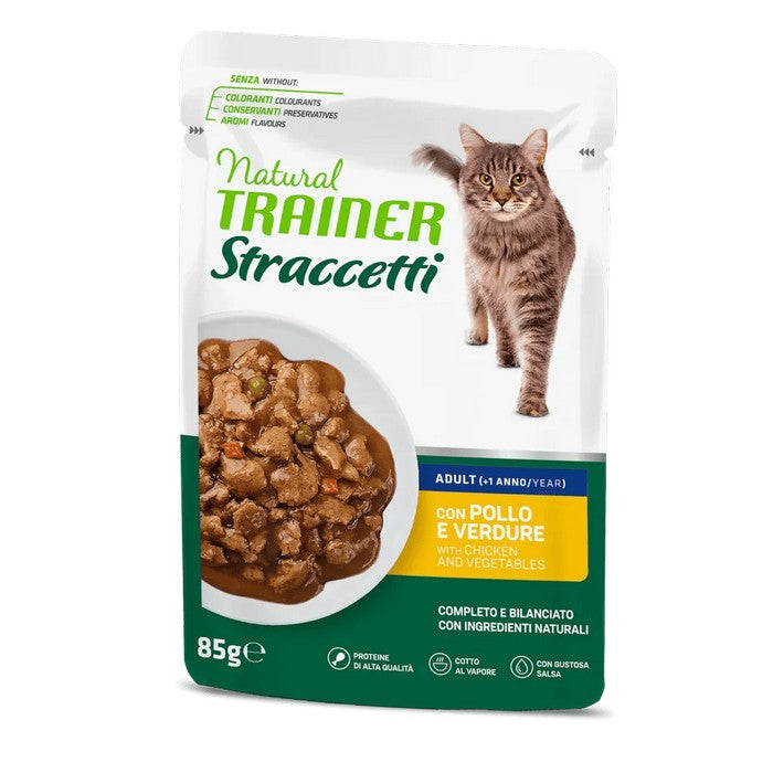 Natural Trainer Cat Straccetti Adult con Pollo e verdure 85g - NATURAL TRAINER - 64761679839610