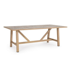 Tavolo rettangolare in alluminio effetto legno, con mattonelle in porcellana 206x106 cm - Kalimera