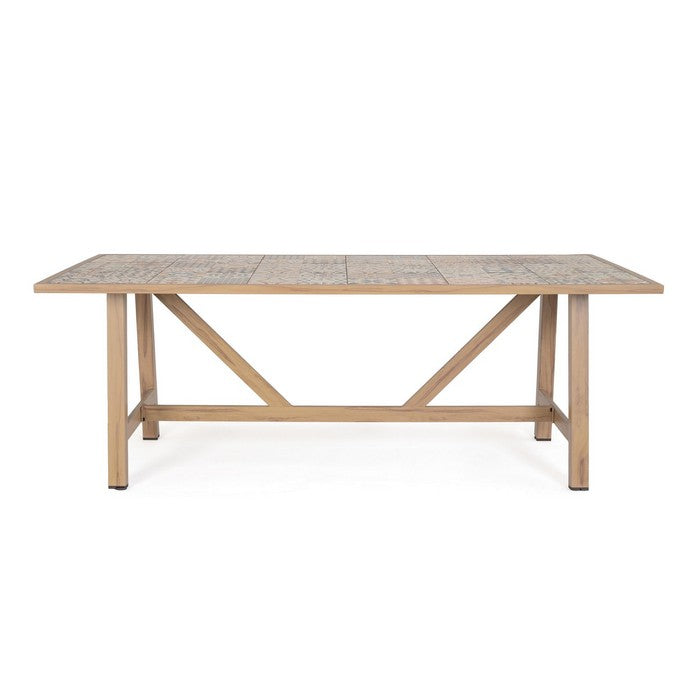 Tavolo rettangolare in alluminio effetto legno, con mattonelle in porcellana 206x106 cm - Kalimera