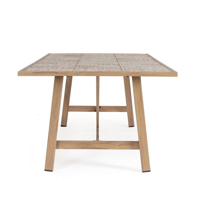 Tavolo rettangolare in alluminio effetto legno, con mattonelle in porcellana 206x106 cm - Kalimera