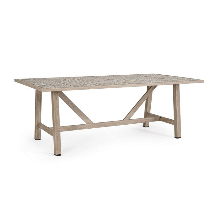 Tavolo rettangolare in alluminio effetto legno, con mattonelle in porcellana 206x106 cm - Kalimera