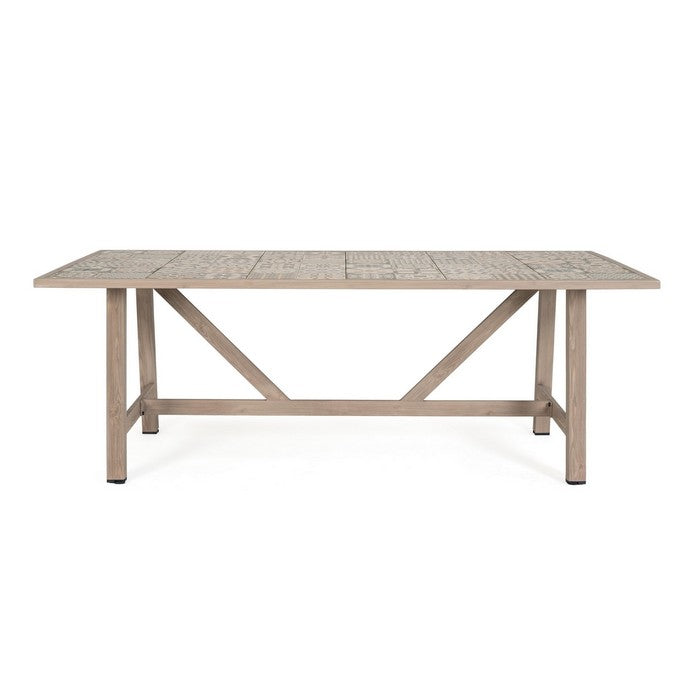 Tavolo rettangolare in alluminio effetto legno, con mattonelle in porcellana 206x106 cm - Kalimera