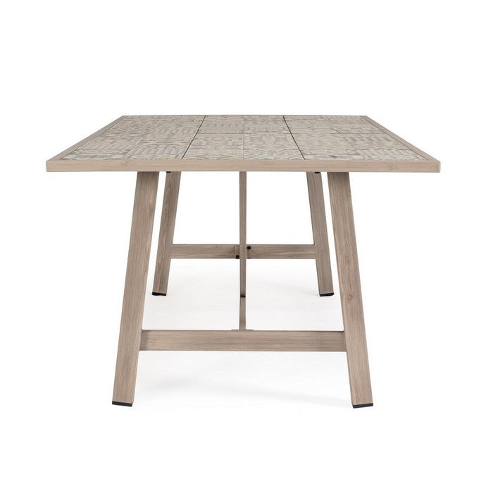 Tavolo rettangolare in alluminio effetto legno, con mattonelle in porcellana 206x106 cm - Kalimera