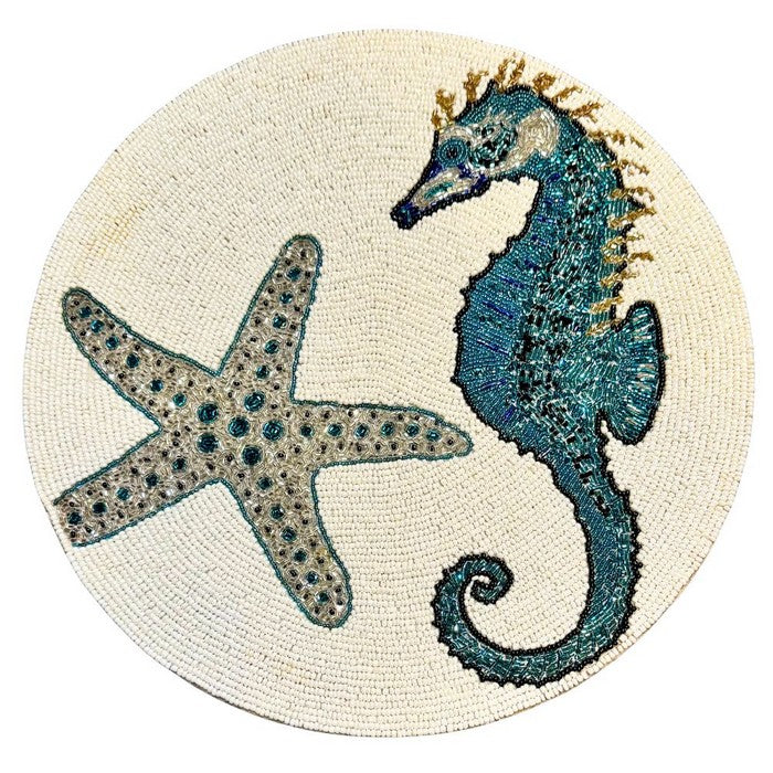 Tovaglietta tonda con perline di vetro colorate 36 cm - Cavalluccio marino