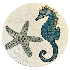 Tovaglietta tonda con perline di vetro colorate 36 cm - Cavalluccio marino