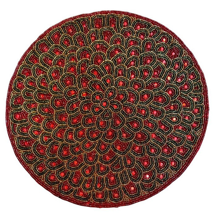 Tovaglietta tonda con perline di vetro colorate 36 cm - Red