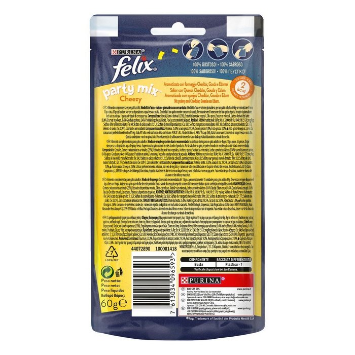Purina Felix Party Mix Cheezy con cheddar, gouda e edamer 60g - PURINA - 66186081567098