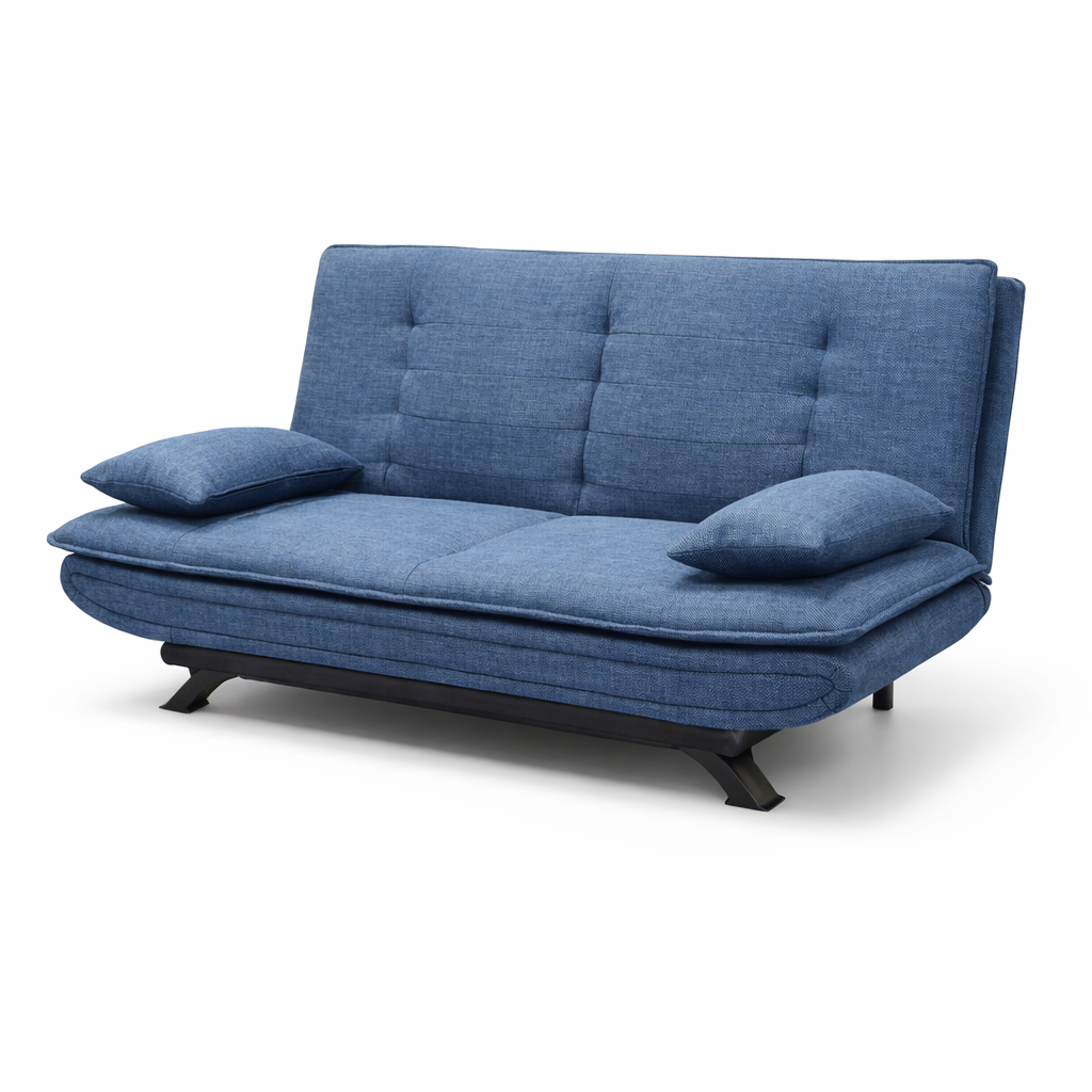 Divano letto in tessuto con gambe nere e cuscini - Vittoria