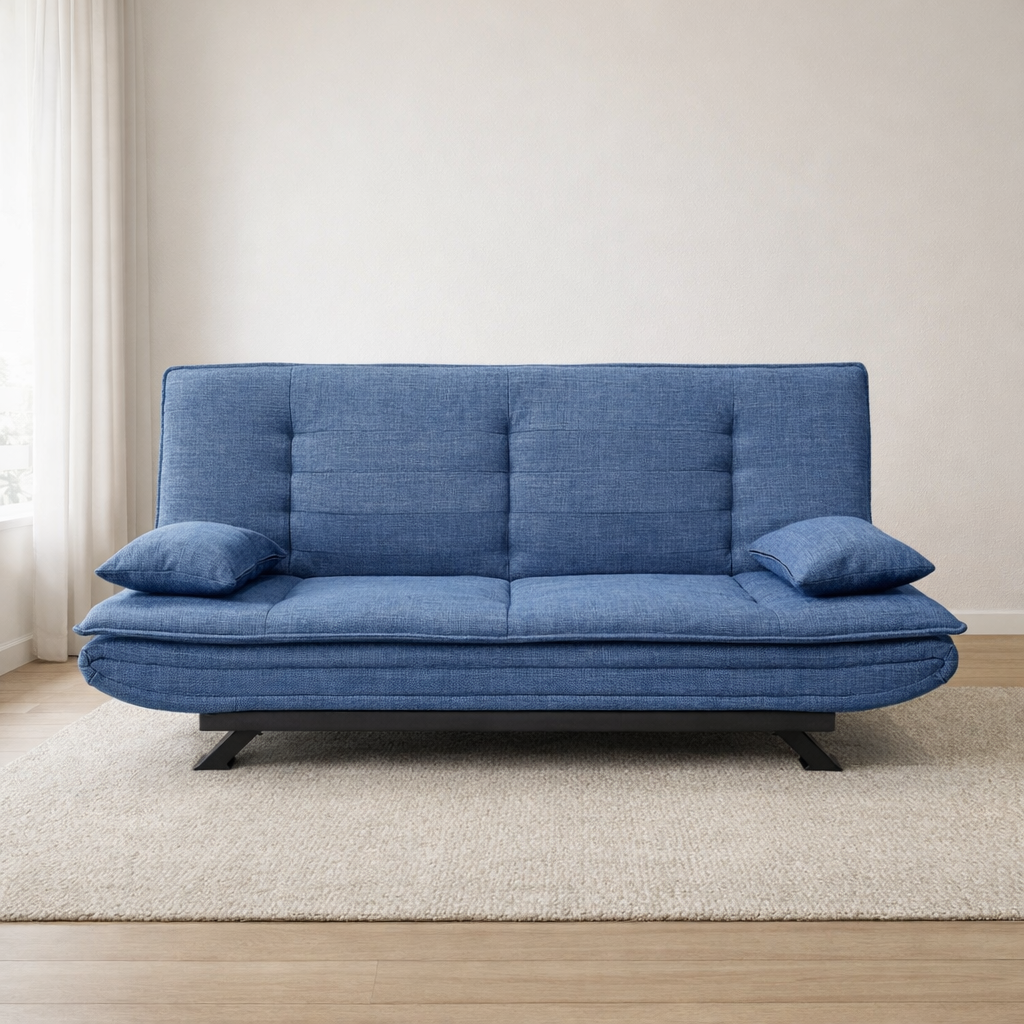 Divano letto in tessuto con gambe nere e cuscini - Vittoria