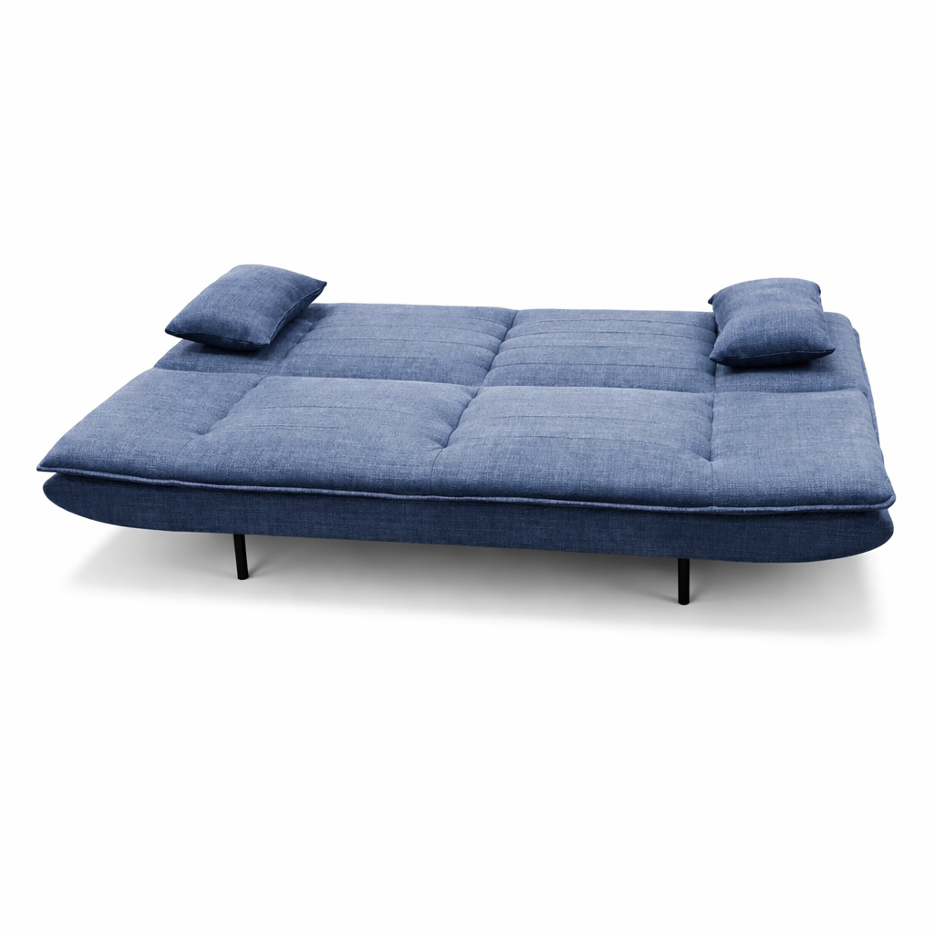 Divano letto in tessuto con gambe nere e cuscini - Vittoria