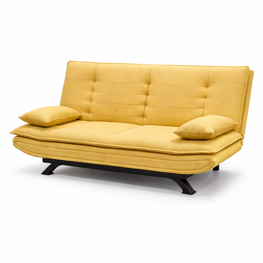 Divano letto in tessuto con gambe nere e cuscini - Vittoria