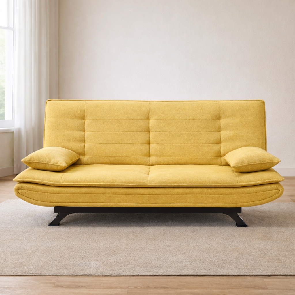 Divano letto in tessuto con gambe nere e cuscini - Vittoria