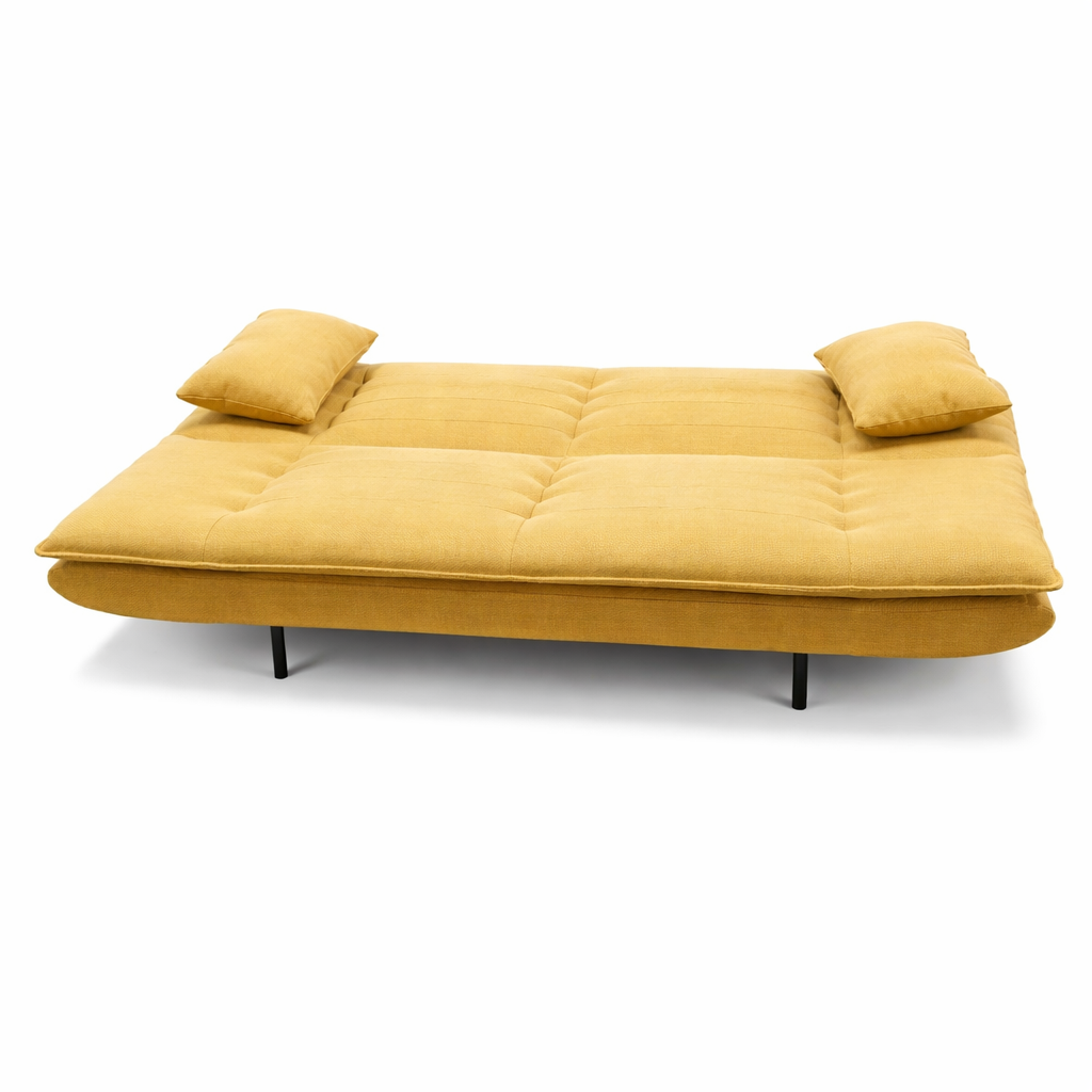 Divano letto in tessuto con gambe nere e cuscini - Vittoria