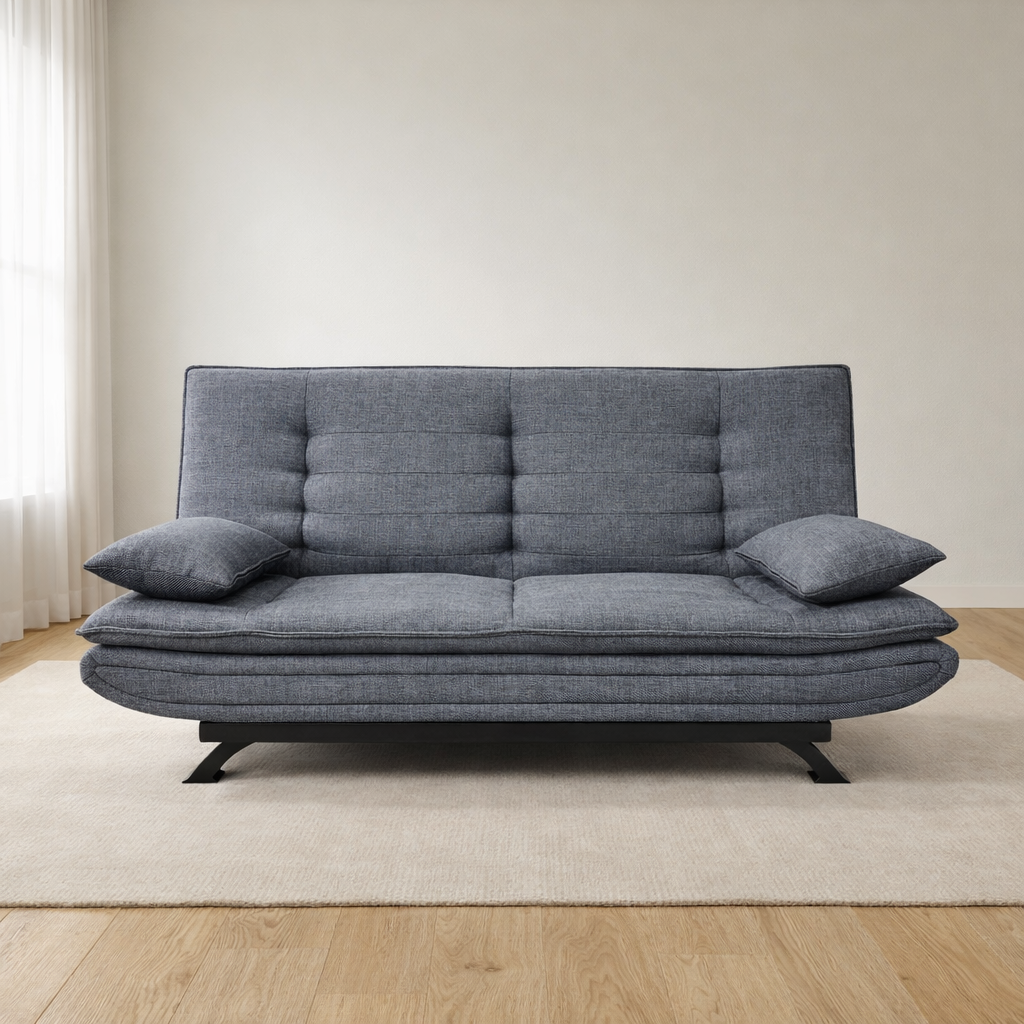 Divano letto in tessuto con gambe nere e cuscini - Vittoria