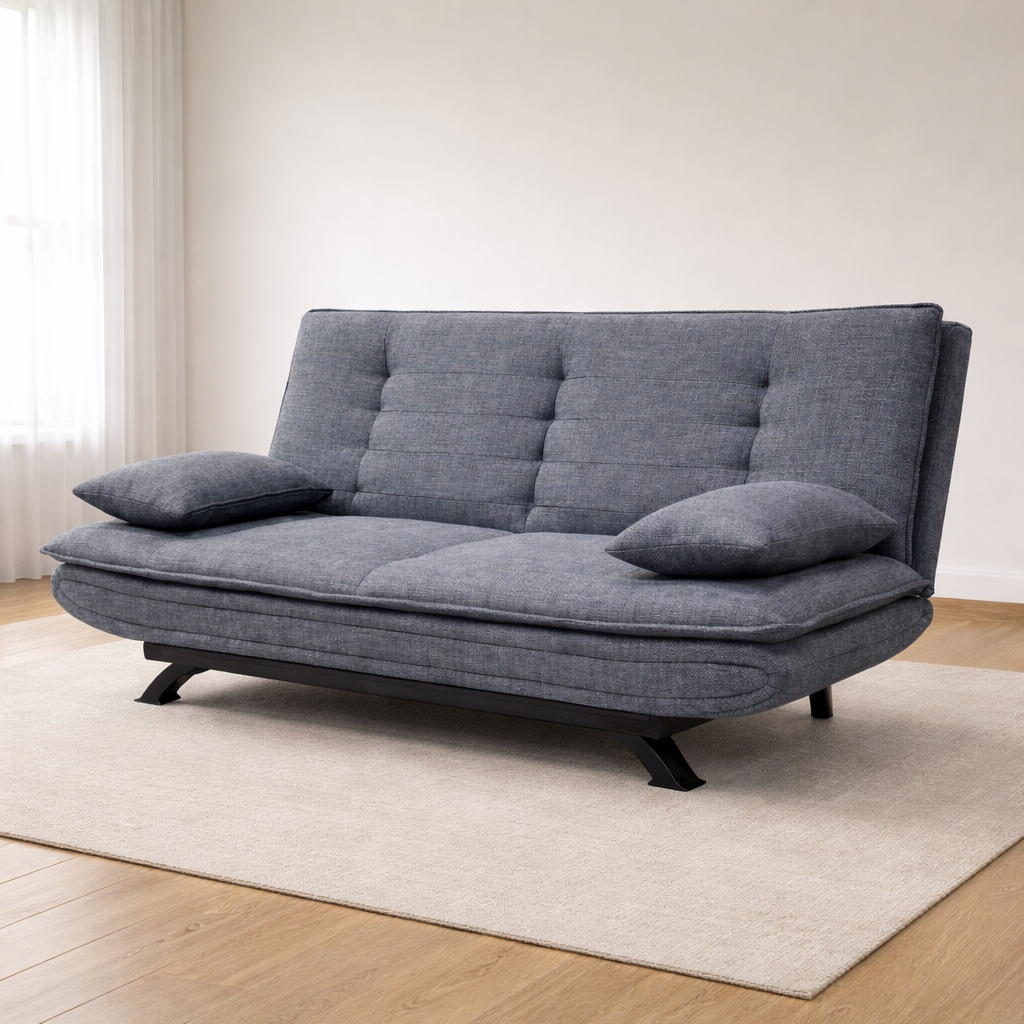 Divano letto in tessuto con gambe nere e cuscini - Vittoria