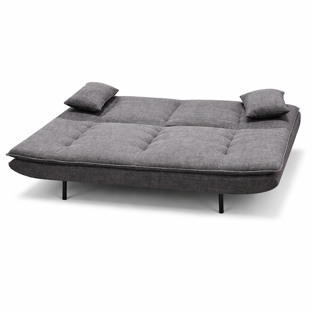 Divano letto in tessuto con gambe nere e cuscini - Vittoria