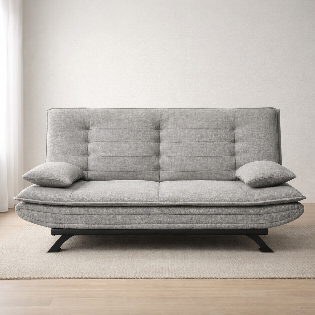 Divano letto in tessuto con gambe nere e cuscini - Vittoria