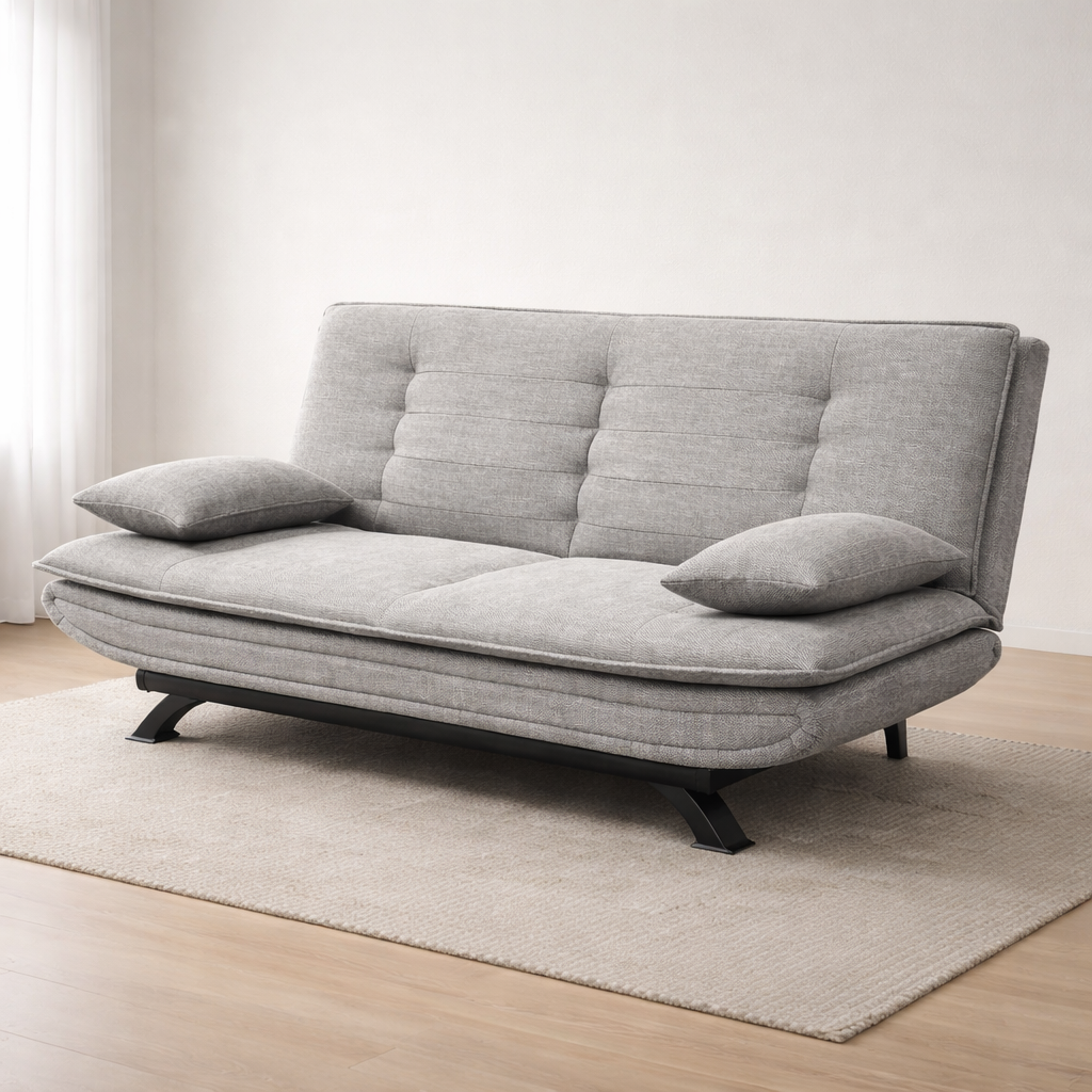 Divano letto in tessuto con gambe nere e cuscini - Vittoria