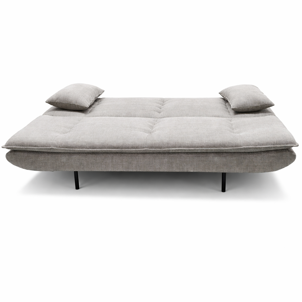 Divano letto in tessuto con gambe nere e cuscini - Vittoria