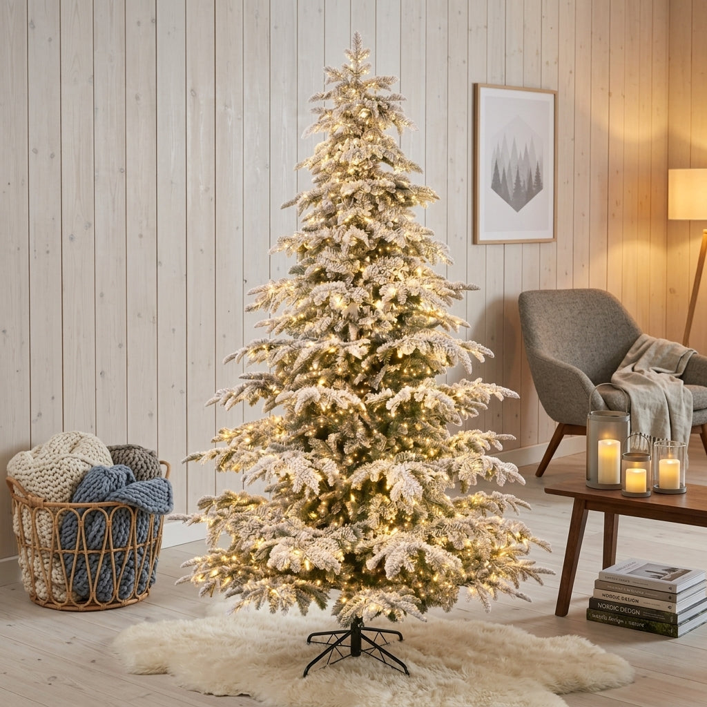 Albero di Natale innevato realistico con luci bianco caldo - Salice