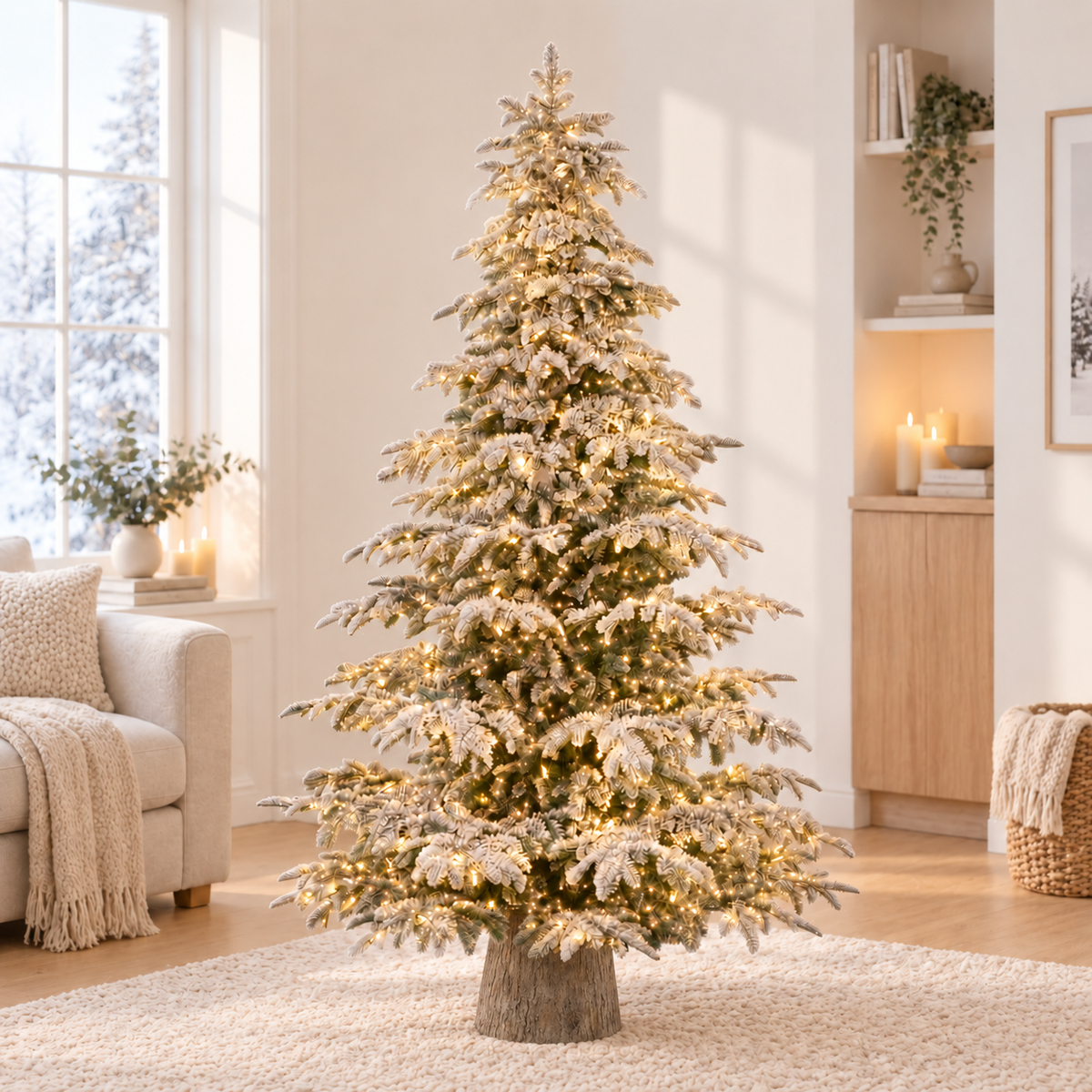 Albero di Natale innevato realistico con luci bianco caldo - Salice