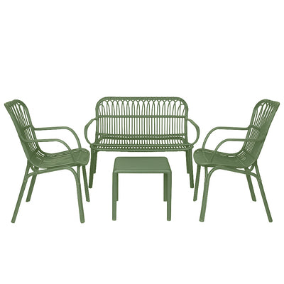 Set da giardino con divano, poltrone e tavolino in polipropilene effetto rattan - Meridiana - Agave