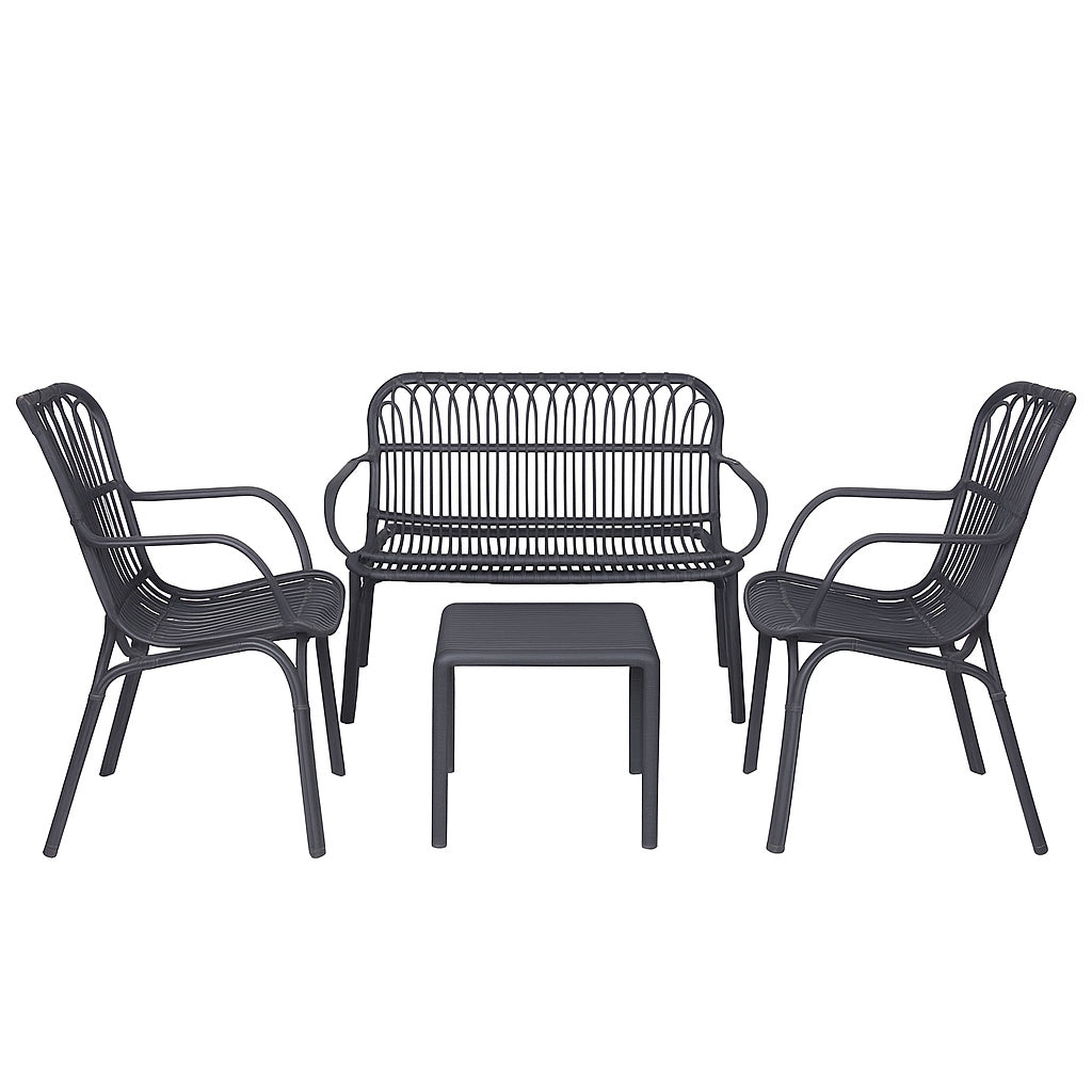 Set da giardino con divano, poltrone e tavolino in polipropilene effetto rattan - Meridiana - Antracite - BEST - 66468665196922