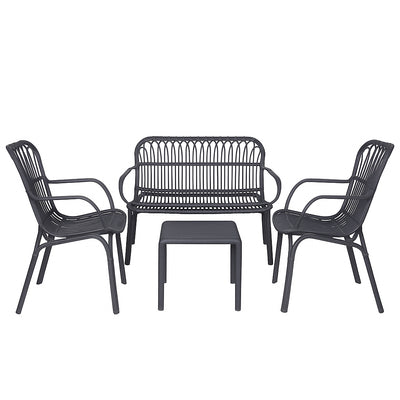 Set da giardino con divano, poltrone e tavolino in polipropilene effetto rattan - Meridiana - Antracite