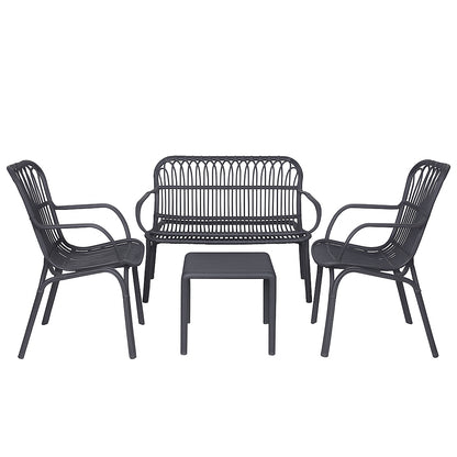 Set da giardino con divano, poltrone e tavolino in polipropilene effetto rattan - Meridiana - Antracite