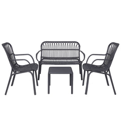 Set da giardino con divano, poltrone e tavolino in polipropilene effetto rattan - Meridiana - Antracite